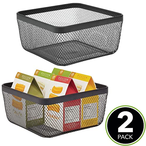 mDesign Set van 2 multifunctionele manden, opbergmand van metaal voor keuken, voorraadkamer enz. – compacte en universele draadmand – zwart - Image 3