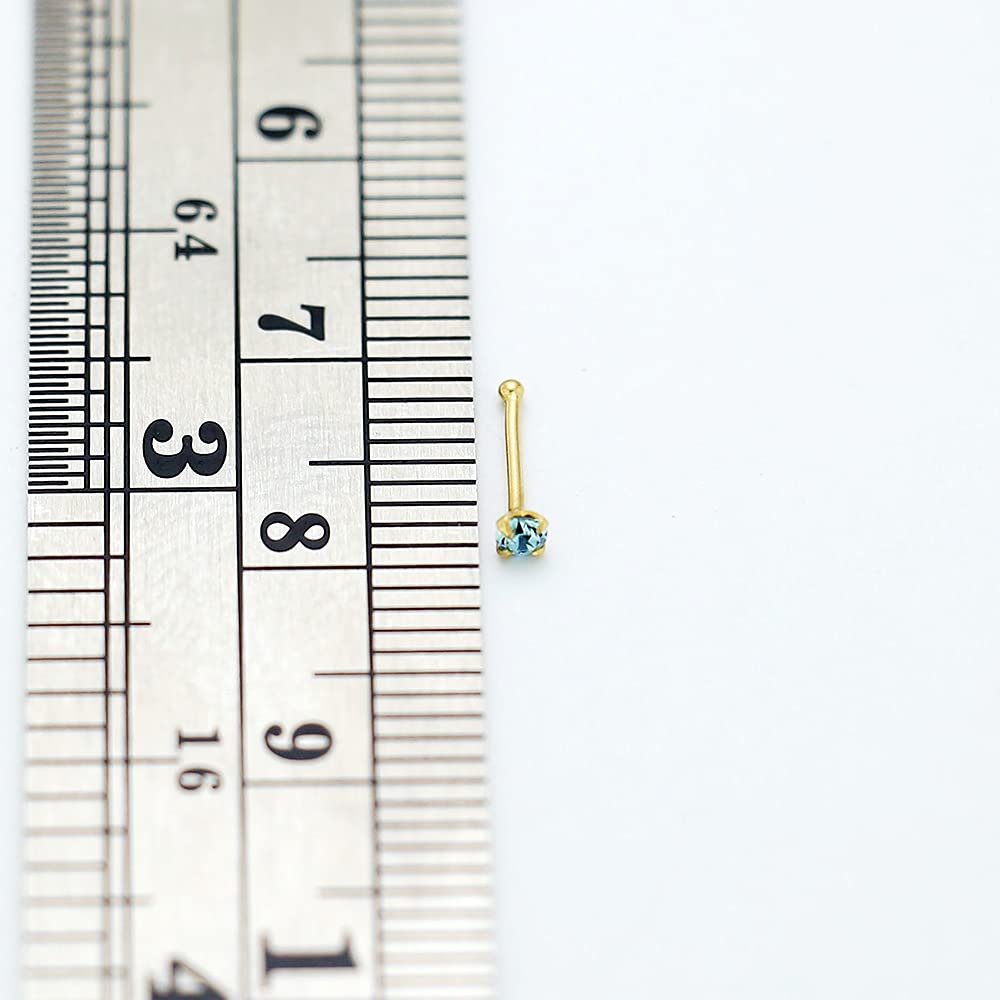 Monster Piercing - 14K Gold Echtgold | Nasenpiercing Nasenstecker Stud | Türkis Kristallstein | Stabstärke: 22G (0,6 mm) | Stablänge: 6mm | Steingröße: 1,5mm bis 2,5mm | Hypoallergen
