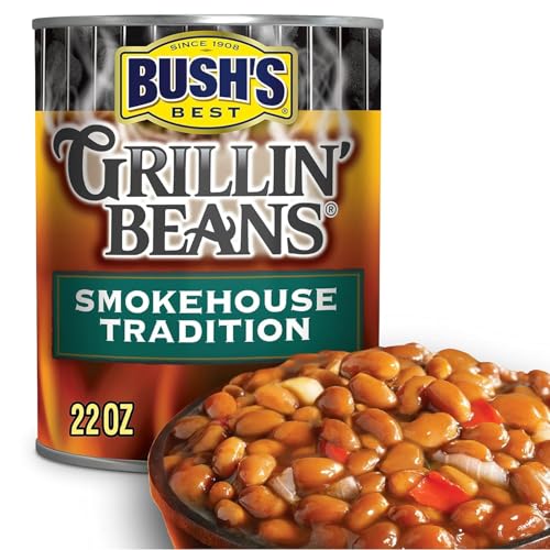 Image of Bush's Best Grillin' Beans, Smokehouse Tradition Seasoned BBQ Beans for Cookouts, Burgers, Hot Dogs and Easy Side Dishes, 22 Ounce (Pack of 24)