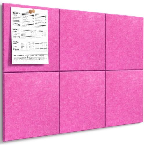 Image of MaxGear Felt Bulletin Board 36 inch x 24 inch, Rose Pink Felt Wall Tiles Push Pins
