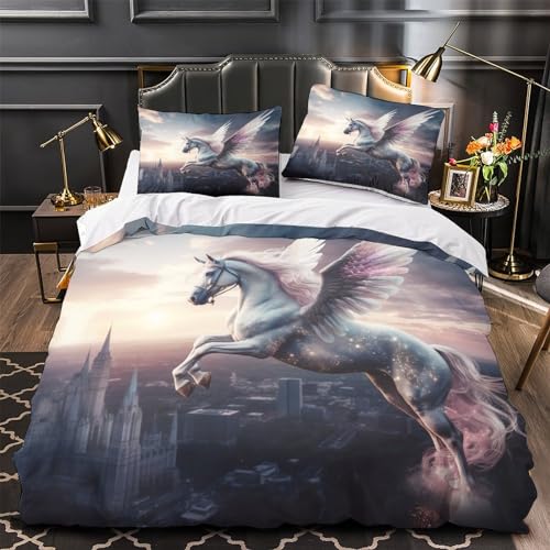 Housse de couette cheval blanc 3D 200x200 parure lit microfibre 3 pcs - 4
