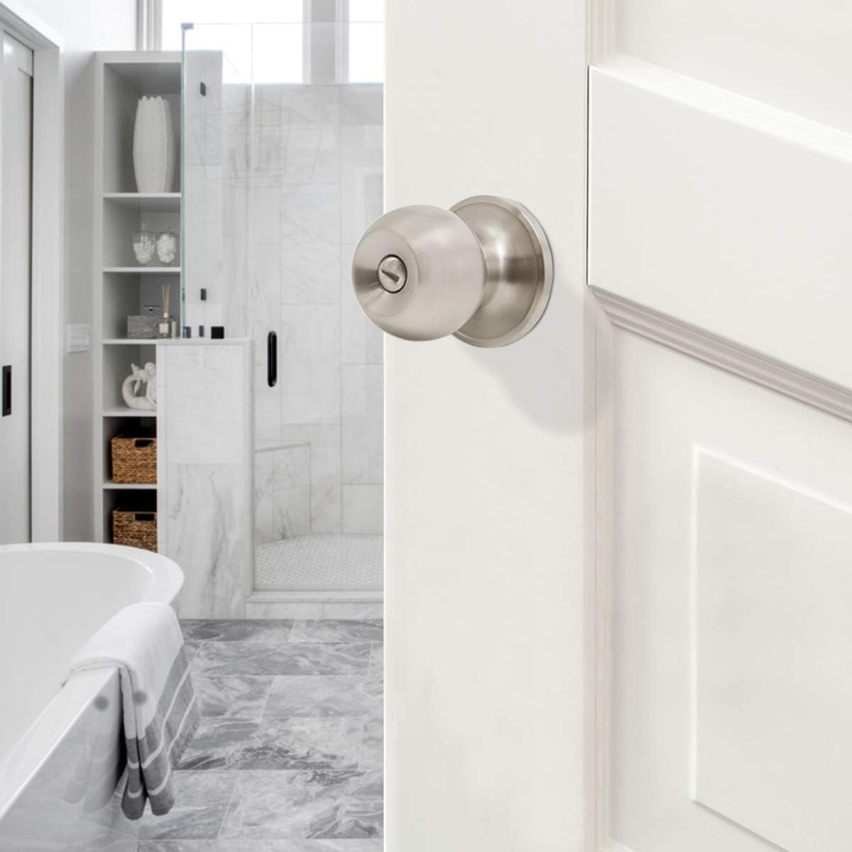 Exclusive Special Gobrico Satin Nickel Interior Door Knobs Privacy Door Locksets for Bed and Bathroom,Round Ball Style,Thumb-Turn Locking Inside 5Pack