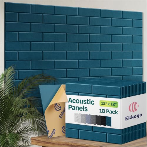 Image of Acoustic Wall Panels 18-Pack, 12 inchx12 inchx0.4 inch Decorative Self-Adhesive Sound Proofing | High Density 3D Brick Soundproof Absorbing Tiles for Walls, Home, Office & Studio - Ocean Turquoise