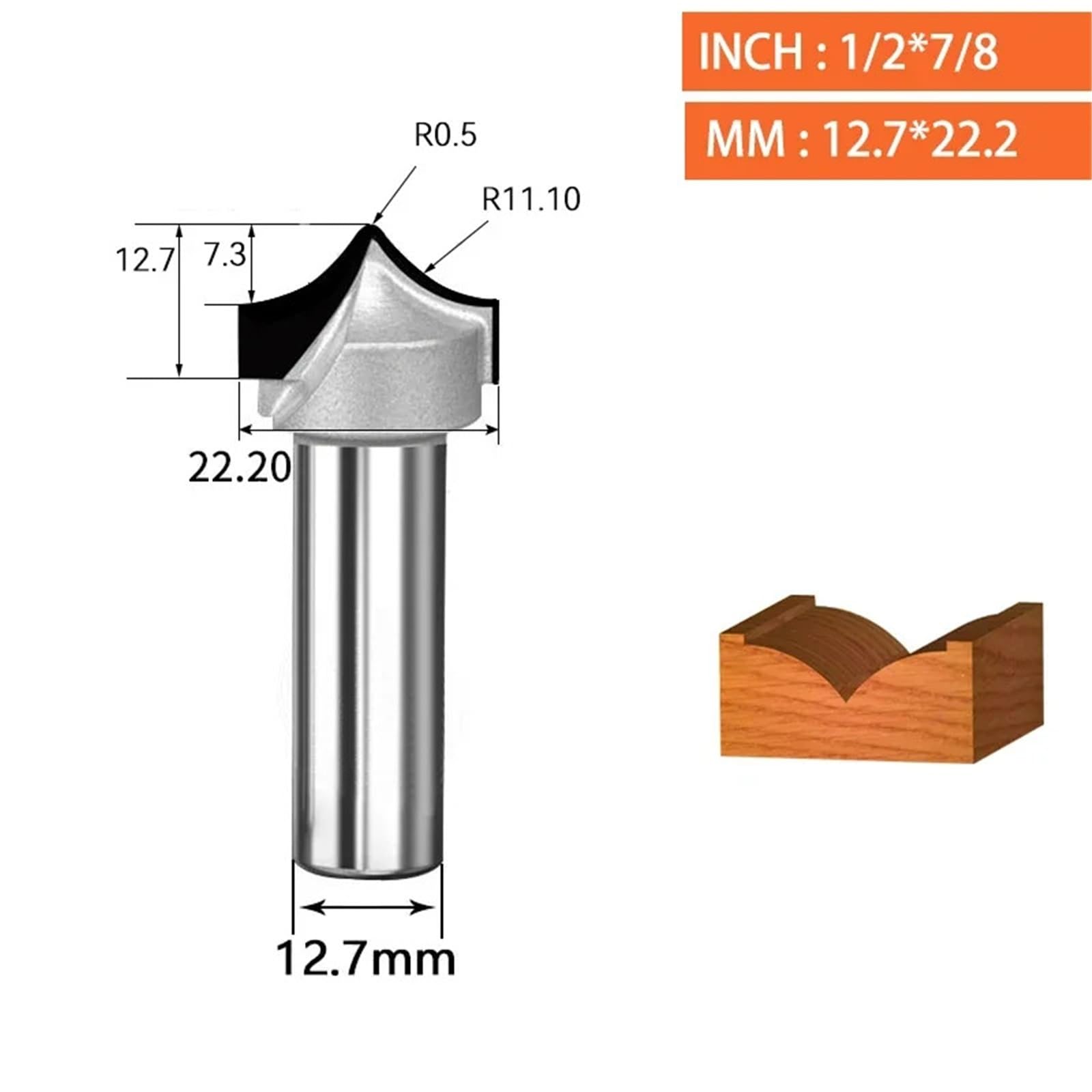 Frez PCD/MCD Narzędzie diamentowe PCD Okrągły wiertło tnące na końcówce Frez do grawerowania do sklejki MDF(12,7 x 22,2)