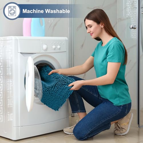 Smiry Luxury Chenille Toilet Rugs U-Shaped 24x20, Soft Absorbent Non-Slip Contour Bathroom Rugs for Toilet, Machine Washable Contoured Bath Mats, Peacock Blue