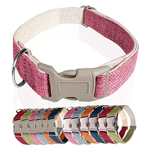 Hemp Dog Collar, Eco-Friendly Dog Collars for Small Dogs, Medium, Large, Natural Hemp Fabric for Sensitive Skin, Non-Irritating & Skin-Friendly, Adjustable Collar for Dogs (M w/ Plastic Buckle, Pink)