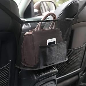 Car Net Pocket Handbag Holder Between Seats Back Storage Organizer Purse Holder for Console Front Seat Storage Barrier (Black)