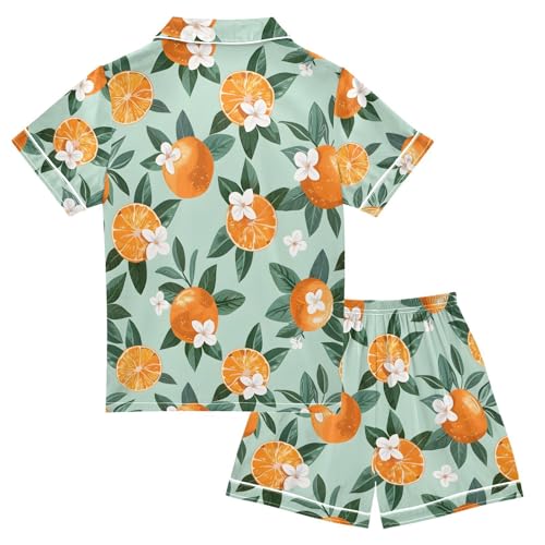 ALAZA Orange Fruit with White Flower Pajamas Satin Pajama Set Short Sleeve Button Down Sleepwear2
