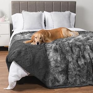 PetAmi Waterproof Dog Blanket for Large Dog, Calming Pet Blanket Bed Couch Cover Protector, Washable Sherpa Faux Fur Throw for Sofa Furniture Protection, Soft Fluffy 60×80 Tie-Dye Gray