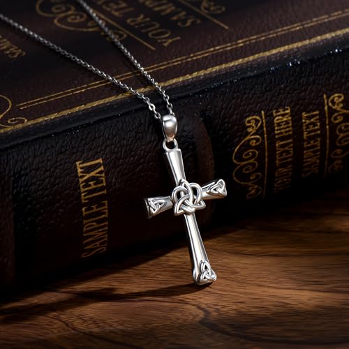 CHIC & ARTSY 925 Sterling Silver Cross Necklace for Women - Trinity Celtic Knot Cross Heart Christian Pendant Necklace Dainty Fine Jewelry For Grandma Mom - 18" with 2" Extender3