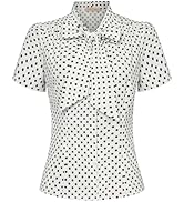 Belle Poque Summer Short Sleeve Office Button Down Blouse Stripe Shirt Tops with Bow Tie BP573