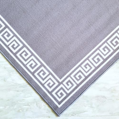 Image of Matz&More Greek Single Line Floor Mat | 40x60 CM | Grey White | Nylon Tufted Gel Baking Anti-Slip | Doormat for Home Entrance, Kitchen & Bedroom