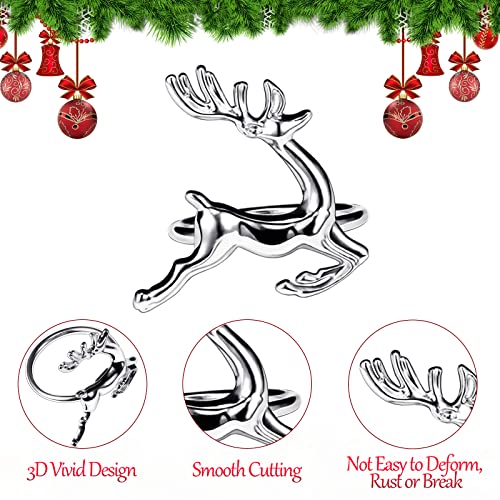 Image of legigo Set of 6 Christmas Deer Napkin Rings for Dinning Table Setting - Metal Napkin Holder Rings for Xmas Dinner Holiday Party, Wedding Receptions Dinning Table Setting (Silver)