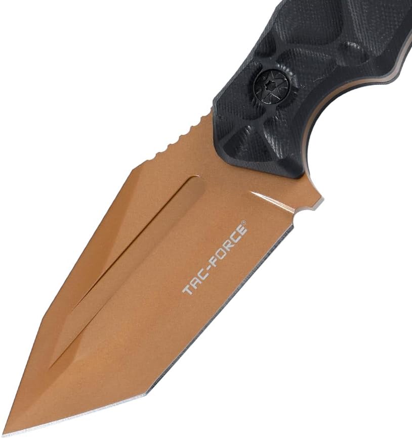 Tac-Force Fixed Blade Hunting Knife, 7.5 Inch Overall Length, G10 Handle, TiNite Coated 3.5 Inch Blade, Nylon Sheath (Bronze)
