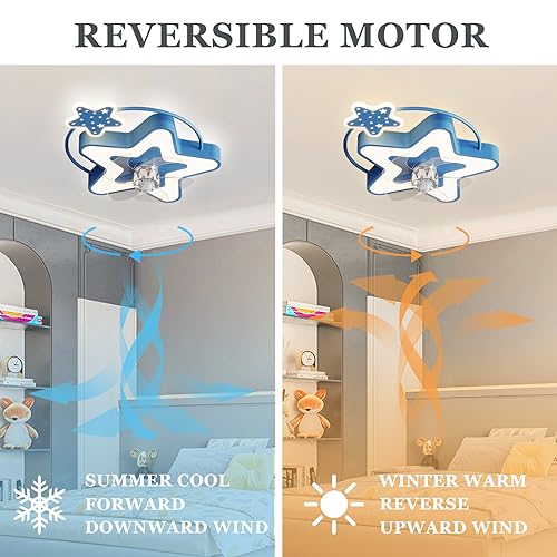Ventilateur de plafond bleu avec lampe LED variable et télécommande pour chambre - 5