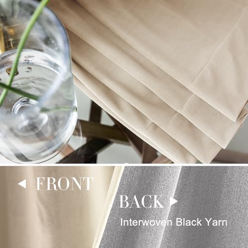 jinchan Velvet Curtains for Bedroom 96 Inches Long Thermal Insulated Living Room Curtains Luxury Cream Beige Room Darkening Curtain Panels Warm Cozy Privacy Window Drapery Rod Pocket 1 Panel W52 x L96 - Thumbnail 4