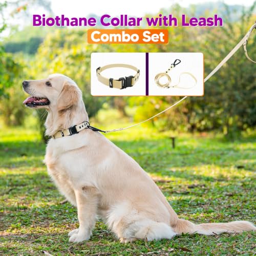 Image of Adil's Biothane Waterproof Dog Collar, Dog Leash & Collar Leash Combo | Heavy Duty TPU Coated Webbing | Adjustable Quick Release Buckle | Odour Resistant (Lemon White, L-22, Collar & Leash Combo)