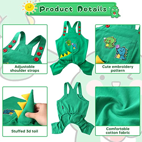 Dinosaur Costume For Dogs, Puppy Halloween Christmas Cosplay Onesie, Funny Comfortable Cotton Overalls Green French Bulldog Shirt Jumpsuit, S #TOP2