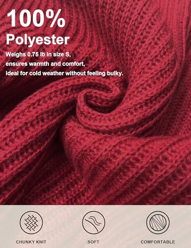 Image of Libsorge Women's Dressy Oversized Turtleneck Sweaters Fall 2024 Casual Winter Ribbed Knit Button Long Sleeve Pullover Sweater Red L
