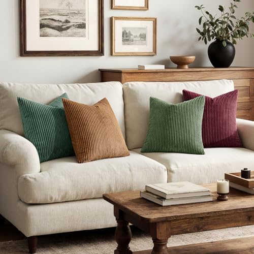 Image of MIULEE Soft Corduroy Decorative Throw Pillow Covers Christmas Green 18x18