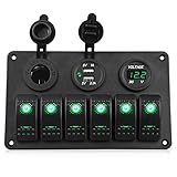 WATERWICH 6 Gang Marine Ignition Toggle Rocker Switch Panel Waterproof with Digital Voltmeter 3.1A...