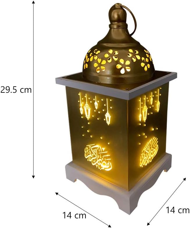1PC Muslim Ramadan Storm Lamp Portable Wooden Lantern Eid Light Crafts Party Decor Hanging Ornament Craft for Home Outdoor (Color : 1) (2 )