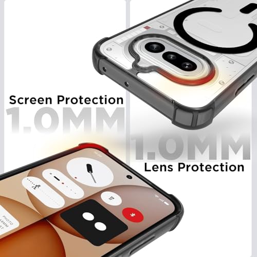 Image of RIGGEAR Shockproof Clear Hybrid Airbag Armor Magnetic Back Cover Case Compatible with MagSafe Accessories for Nothing Phone 4a 5G (Clear-Black TPU Bumper + Transparent PC)(Black)