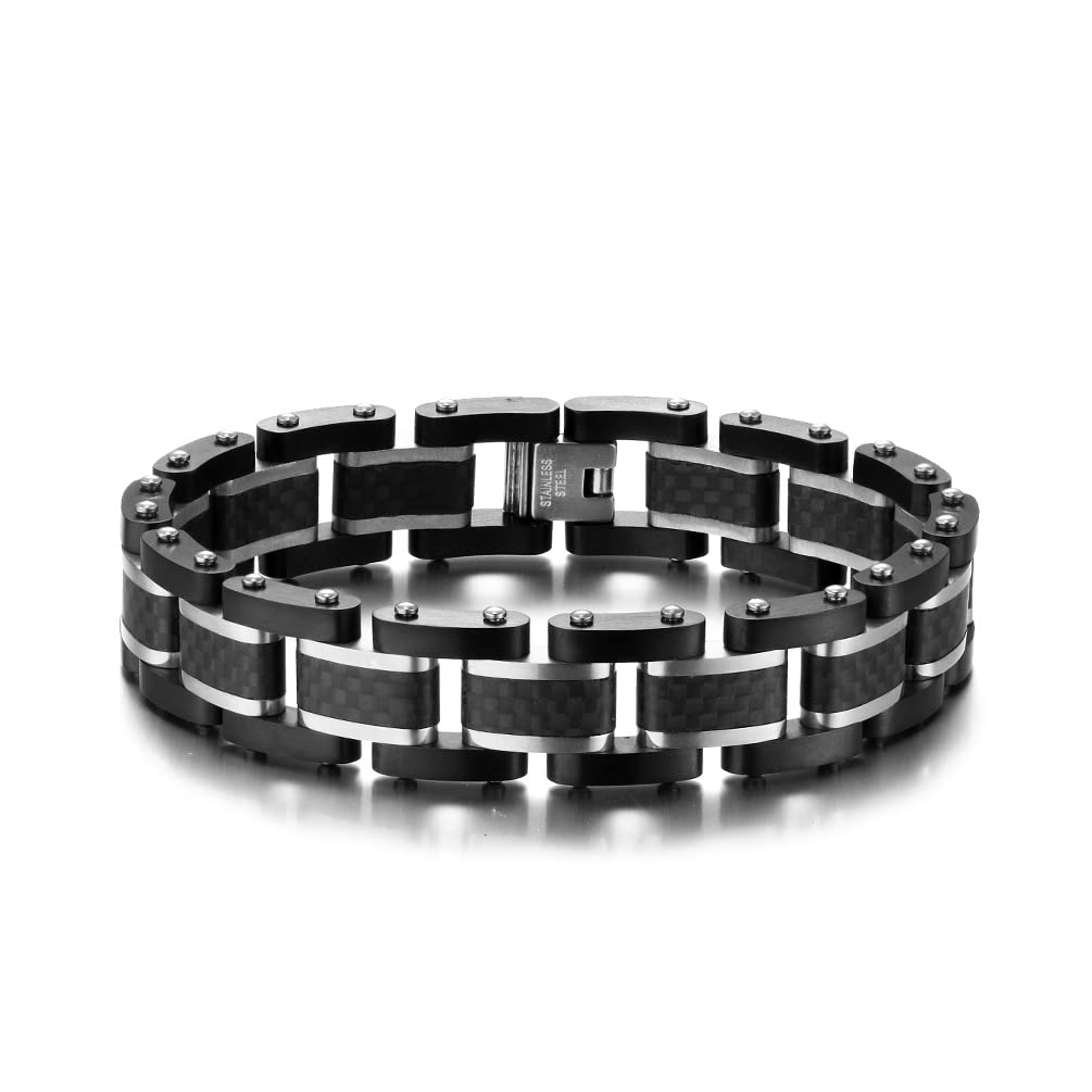 Bracciale Combinato in Fibra Di Carbonio Solido Tungsteno Gotico, Bracciale Staccabile Regolabile Da Uomo in Fibra Di Carbonio Da 8,5"