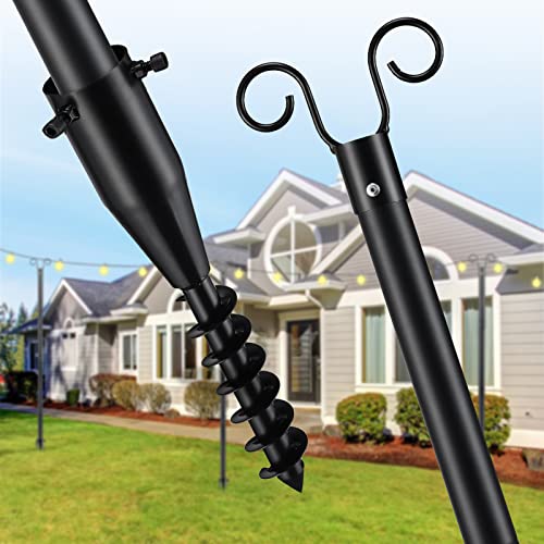 Outdoor String Light Pole, 10 Ft Light Poles With Spiral Ground Stake, Heavy Duty Rustproof Metal Lighting Stand Post For Patio, Garden, Backyard, Beach, Bistro, Christmas, Wedding, Party Matte Black #TOP8