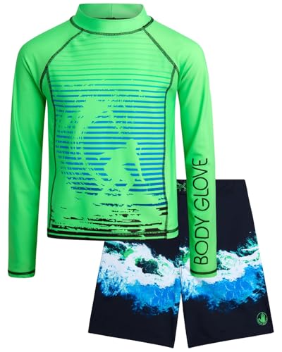 Image of Body Glove Boys Swim Set - 2 Piece Boys Swim Trunks with Rash Guard UV Protection Swimsuit Kids Bathing Suits (Sizes 4-12)