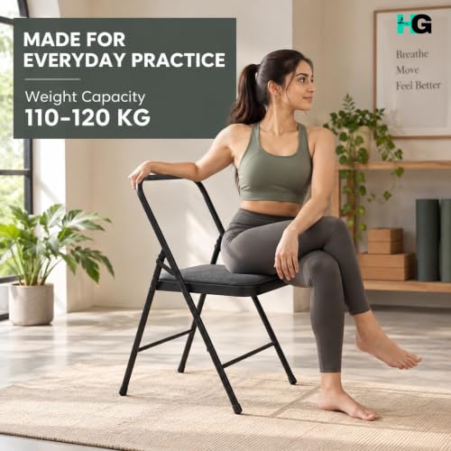 Image of Foldable Yoga Chair with Heavy Duty Padded Cushion Seat for Iyengar Yoga, Meditation, Stretching, Exercise and Daily Fitness Practice, Black