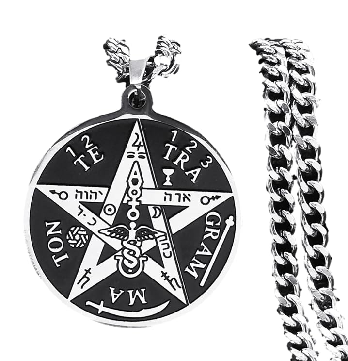 Review de Colgante pentagrama los mejores 10. 33 Collar Pentagrama Tetragramaton Negro Oscuro Cinco puntas Pentáculo Salomon Acero Inoxidable