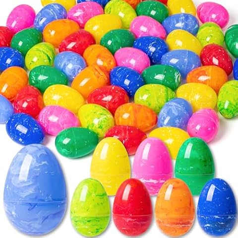 OleFun 72 PCS Plastic Empty Easter Eggs, 3.15'' Large Bulk Painted Easter Eggs in 8 Colors, Hinged Fillable Eggs for Easter Egg Hunt, Surprise Eggs, Basket Stuffers, Easter Party Favor for Kids Cover