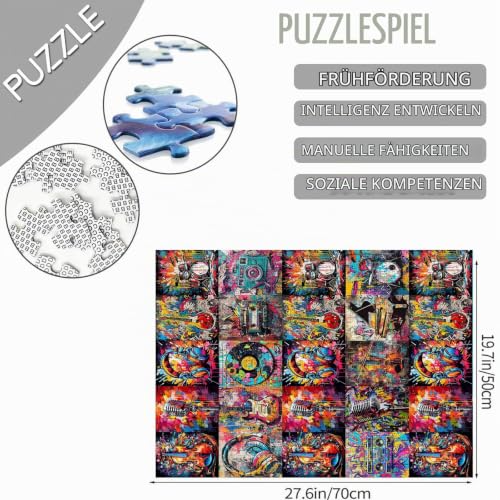 Gemischte Instrumente Puzzle 1000 Stücke Puzzles für Erwachsene Kind Graffiti Retro Street Art Puzzles für herausfordernde Familie… – Ansicht 2