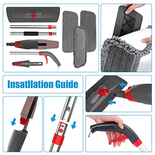 Spray Mop For Floor Cleaning - Microfiber Floor Mop With 3 Washable Pads,550Ml Refillable Bottle, Reusable Flat Mop With Sprayer For Hardwood Laminate Wood Ceramic Floor Cleaning,Dry Wet Use #TOP6