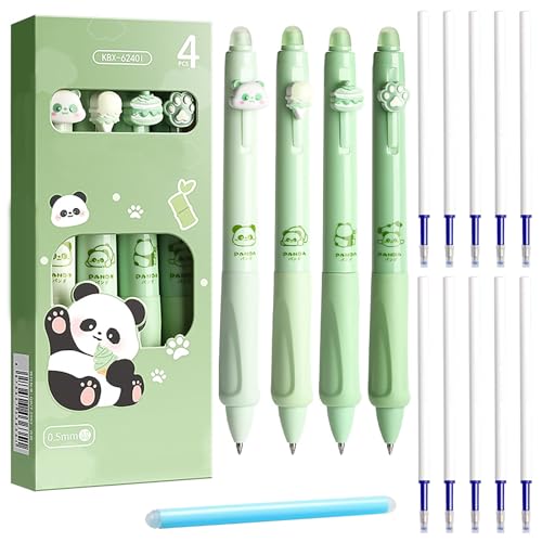 Qaestuan - Qaestuan 4 Pcs Stylos Effaçable, Stylo Roller Effaçable avec 10 Recharges de Stylo Bille et 1 Gomme, Encre Gel Effaçables, Stylos à Bille avec Gomme, Bleu Pointe 0,5 mm, pour Enfants, Adultes, Vert - -25%