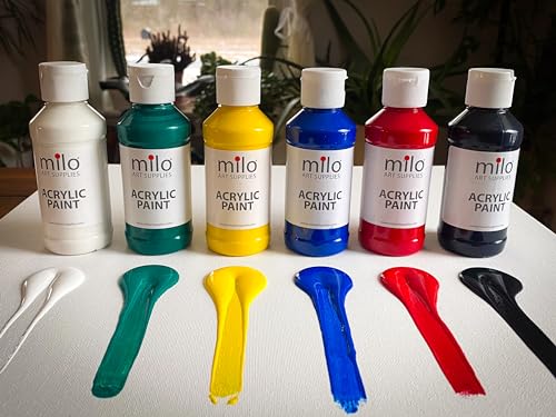 milo Acrylic Paint Set of 6 Colors | 4 oz Bottles | Student Primary Colors Acrylics Painting Pack | Made in the USA | Non-Toxic Art & Craft Paints for Artists & Hobby Painters - Thumbnail 5