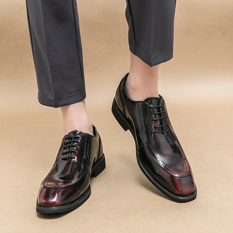 Dress Oxford Shoes for Men Lace Up Square Toe Apron Toe Brogue Vegan Leather Oxford Shoes Block Heel Resistant Non Slip Anti-Slip Classic2