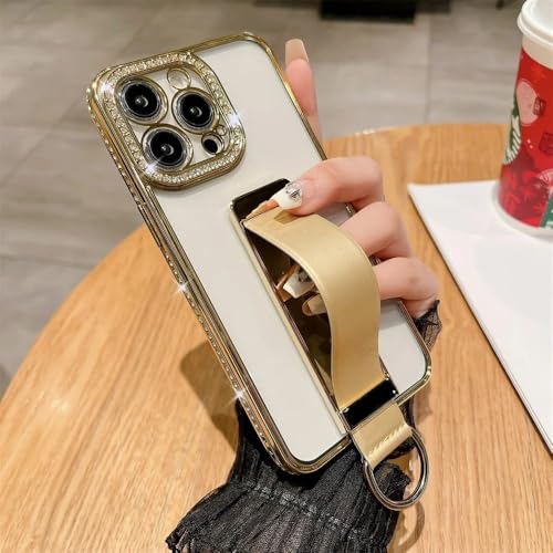 Coque iPhone 14 Pro résolvez les chutes avec dragonne et anneau or