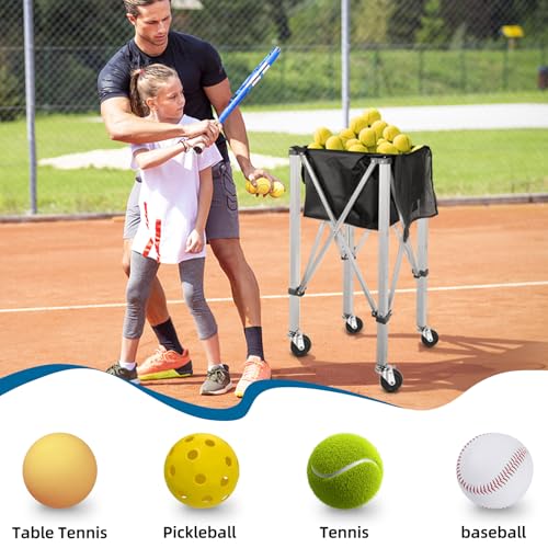 IBVIVIC Tennis Ball Cart Foldable Tennis Ball Hopper Lightweight Aluminum Tennis Ball Picker with Bag Hold 160 Tennis Ball Racquetball, Pickleball, Baseball, Badminton