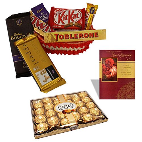 SFU E Com Sweet Chocolate Basket with Anniversary Card 24 Pieces Ferrero Rocher Chocolate Wedding Gift Anniversary Chocolate Hamper