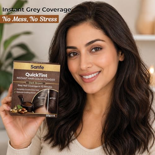 Image of Sanfe QuickTint Instant Hair Color Powder - 20gm | Mess-Free Instant Touch-Ups | Hair Color Powder | Grey Hair Coverage | Hair Colour Black & Dark Brown | Beard Colour