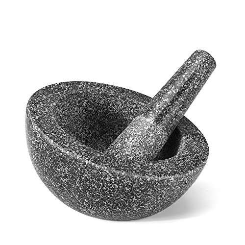 Flexzion Granite Mortar and Pestle Set - 6.4 Inch, Solid Granite Stone Grinder