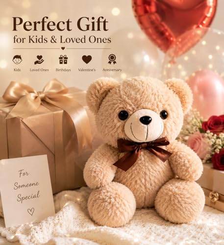 Image of Soft Teddy Bear 28 cm Brown Plush Toy for Kids | Cute Stuffed Teddy Bear | Soft Cuddly Toy