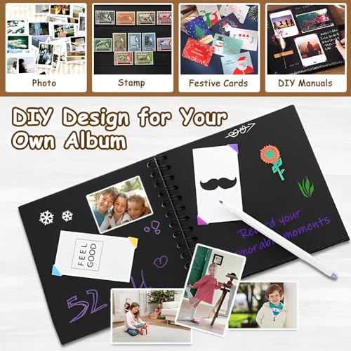 GZSYWZ Fotoalbum zum Selbstgestalten - 17x17cm DIY Scrapbook 20 Blätter(40 Seiten) Schwarze Seiten Fotobuch zum Einkleben, Fotobücher Kraftpapier Spiralalbum für Baby Geburtstag Jahrestag Hochzeit