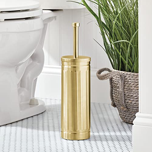 Mdesign Retro Vintage Farmhouse Compact Freestanding Metal Toilet Bowl Brush And Holder For Bathroom Storage, Decorative Steel Handle And Lid, Sturdy, Deep Cleaning - Soft Brass #TOP1