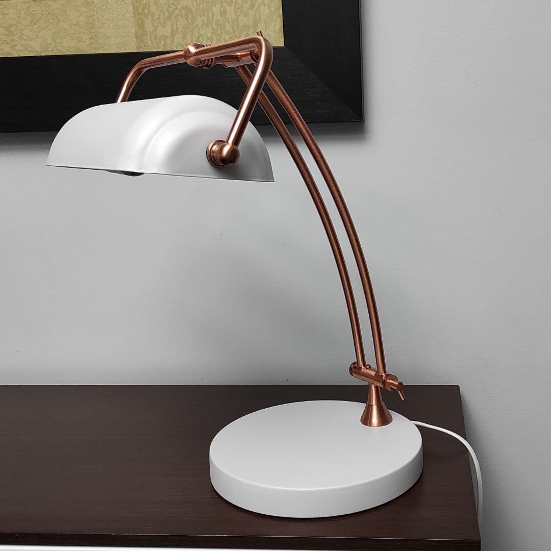 F BRIGHT Lámpara de Escritorio Tipo Banquero Abatible Diseño Metálico (Blanco)
