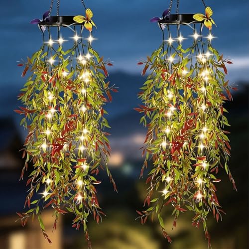 Cadena de luces solares para jardín y plantas falsas colgantes decorativas de exterior