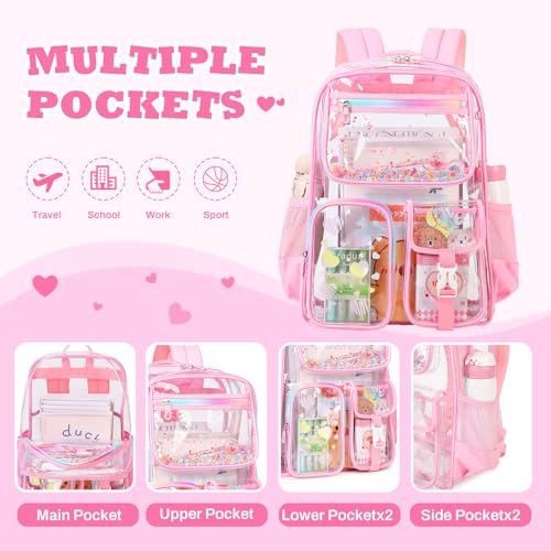 Image of PIG PIG GIRL Clear Backpack for School,Heavy Duty PVC Transparent Bookbag for Girls Stadium Approved See Through Backpack