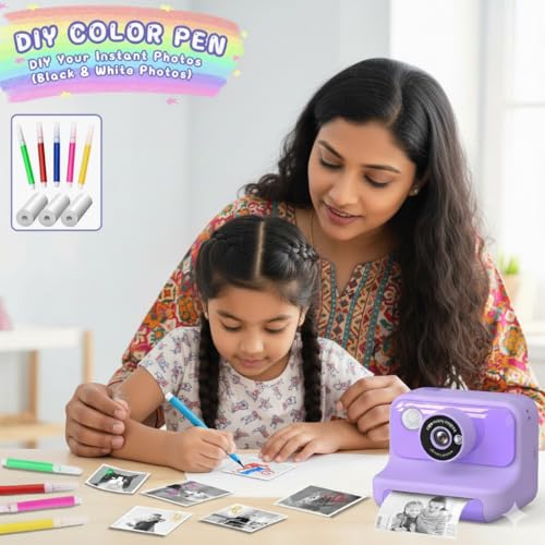 Kids Camera Instant Print, 14MP Kids Instant Print Camera for Kids with 32GB Card & 3 Rolls Paper, Kids Digital Camara Toys Gifts for Boys & Girls Age 3-10 - Image 5